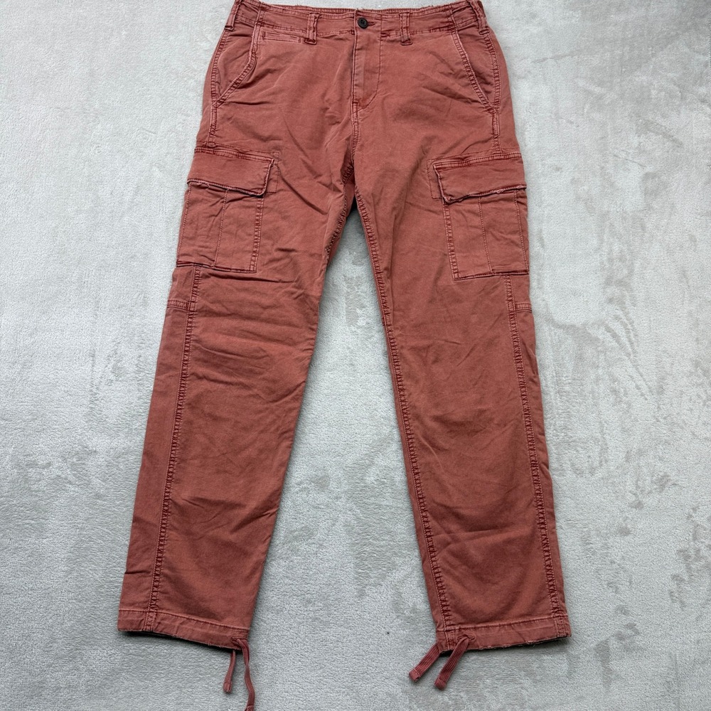 American Eagle Pant Men 30x32 Salmon Red Cargo Slim Drawstring Streetwear Preppy